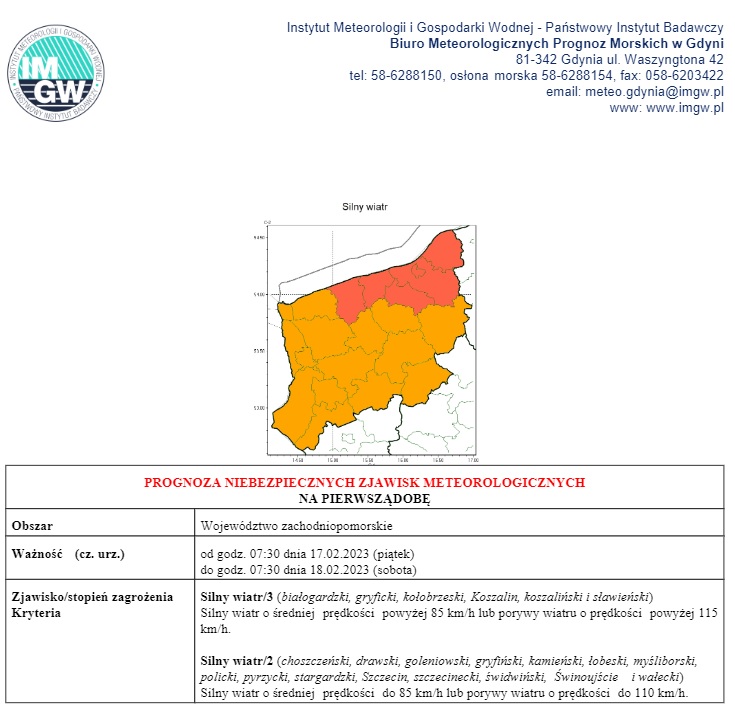 ostrzeżenie meteorologiczne  17/18.02.2023